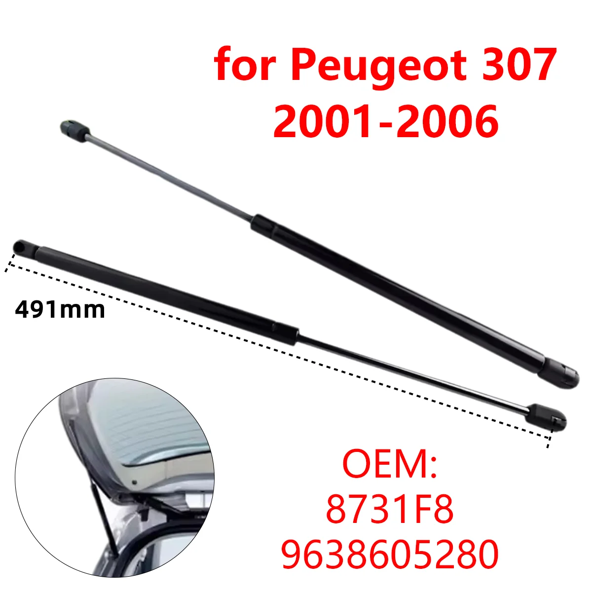 2Pcs 8731F8 Car Rear Trunk Boot Tailgate Gas Struts Damper Shocks Lift Support Rods for Peugeot 307 SW 3E 3H 2001-2006