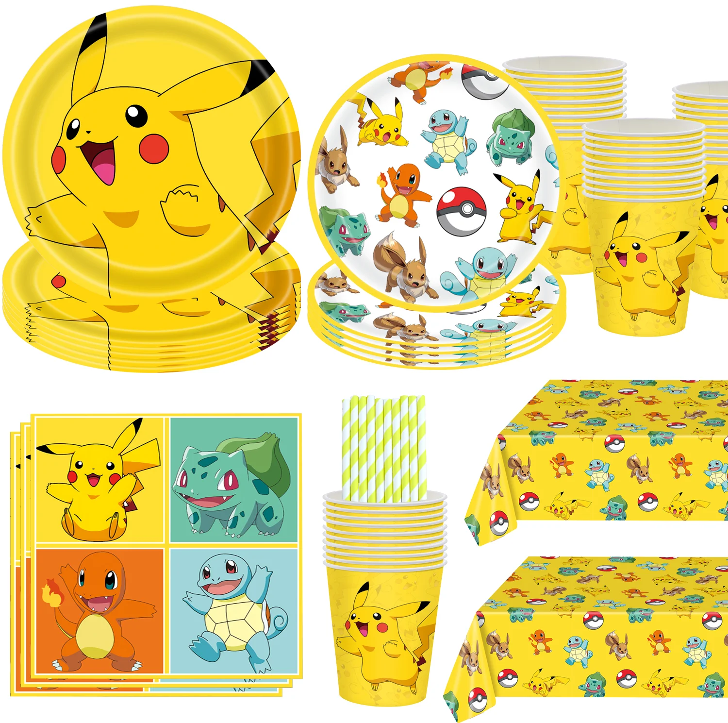 ชุดตกแต่งวันเกิดธีมโปเกมอนสุดฮิต ชุดจานชามกระดาษลายปิกาจู ผ้าปูโต๊ะ จาน แก้ว ผ้าเช็ดปาก แบนเนอร์ ของชำร่วยงานเลี้ยงฉลองวันเกิด/งานเลี้ยงเด็ก