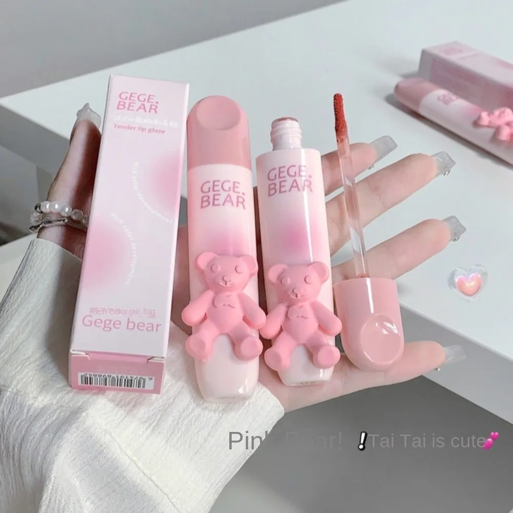 1PC New Non Stick Matte Little Bear Colorful Lip Glaze Velvet Cosmetics Matte Lip Gloss Matte Finish Plastic Lipgloss Kisser