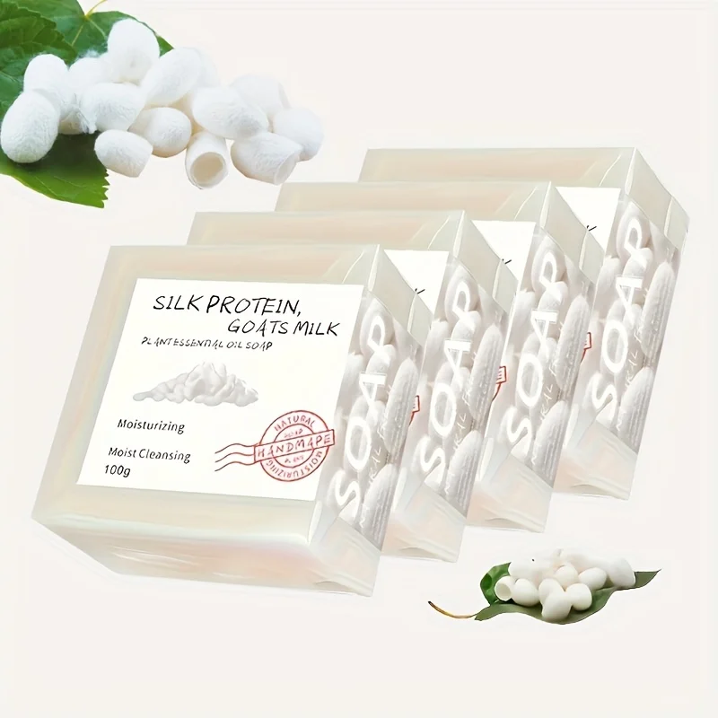 4pcs*100g Silk Handmade Soap Essential Oils 100% Natural Plant Ingredients Deep Cleanse & Hydrate, Unisex for Home Use