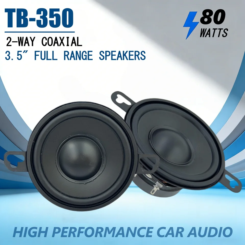 1 par nuevo altavoz coaxial universal de 3.5 pulgadas para auto, rango completo, MAX 80W, altavoz de medios activo de alta potencia, TB-350