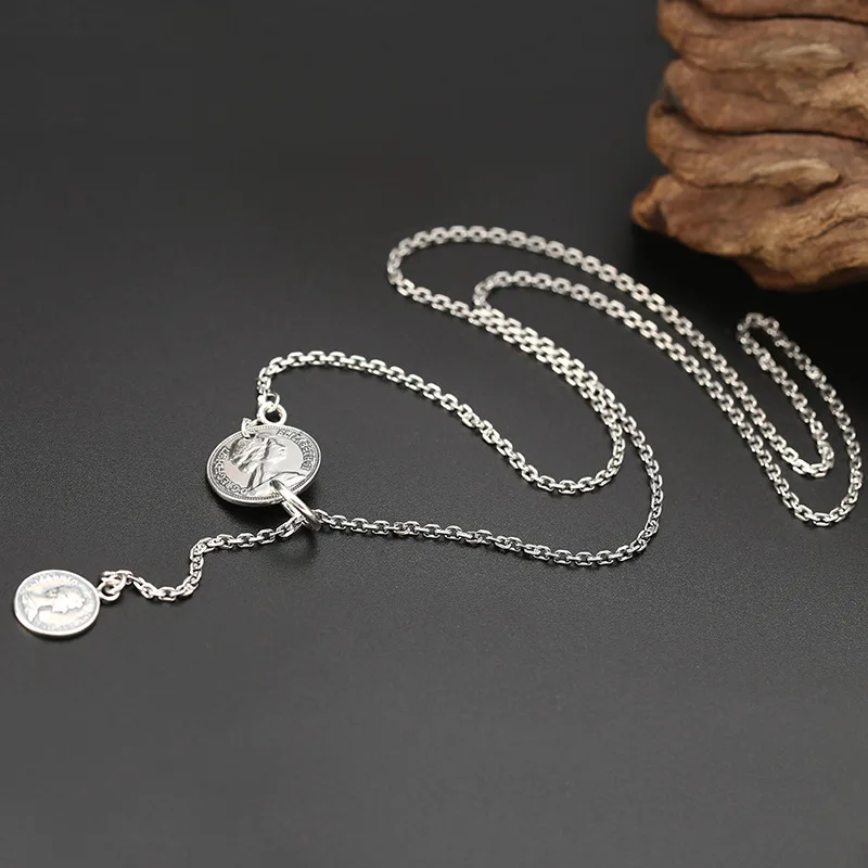 

S925 sterling silver jewelry coin portrait letter taijiao thin chain thai silver fashioncasual women's necklace