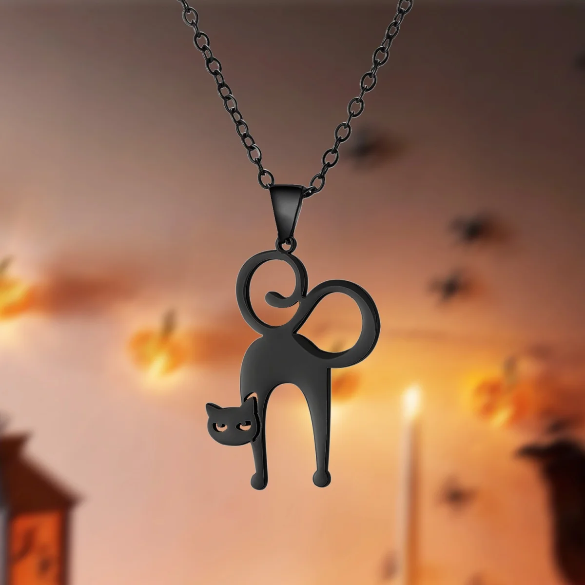 Cartoon Edelstahl Schwarze Katze Anhänger Halskette Für Frauen Männer Einfache Nette Metall Geist Tier Kätzchen Halsband Halloween Schmuck