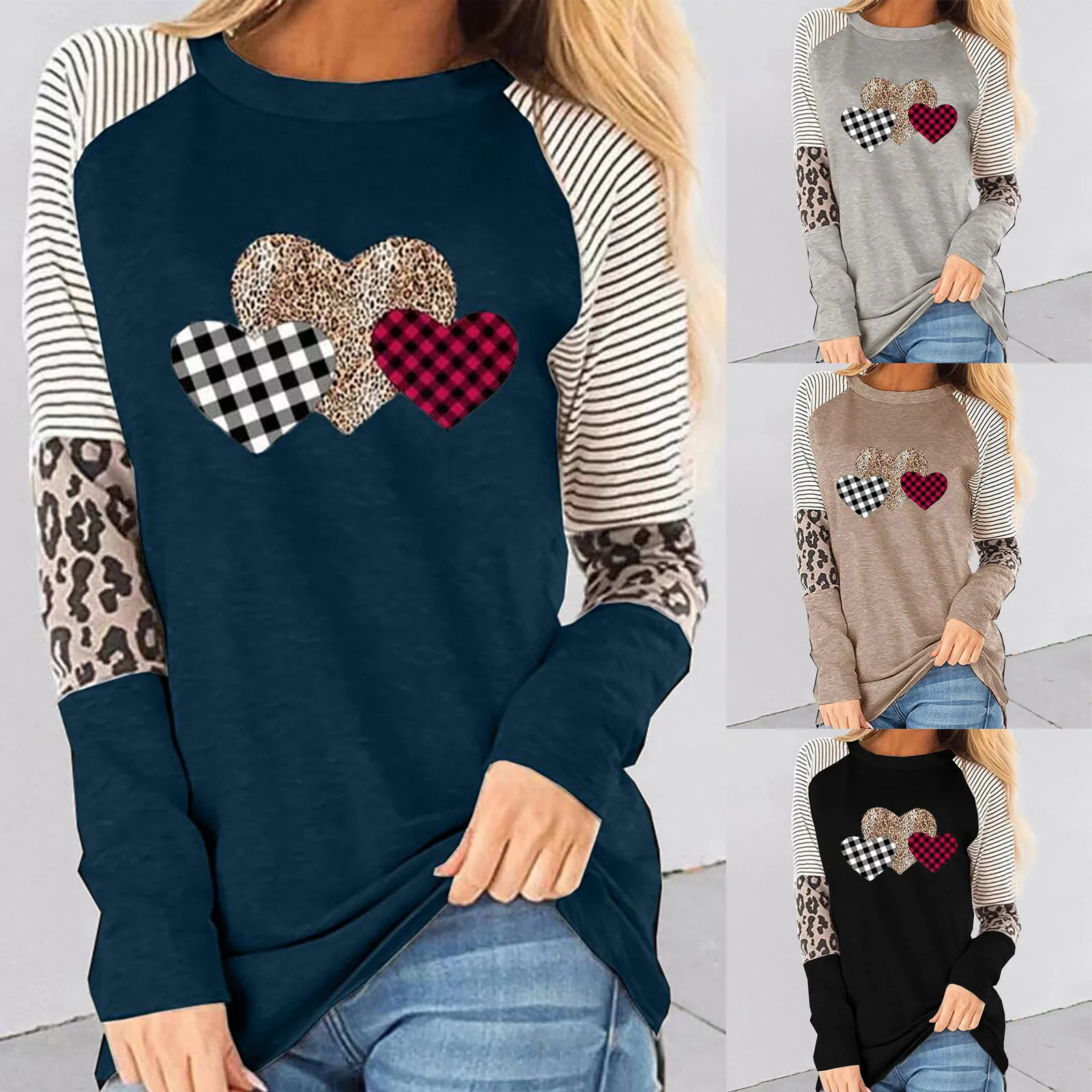 Valentine's Day Shirt for Women Love Heart Graphic Tees Crewneck Long Sleeve Pullover Tops Sweatshirts