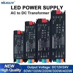 Ultra-thin and silent new LED lighting transformer 60W 100W 200W 300W 400W AC100-265V to DC 12V 24V LED light strip power adapte