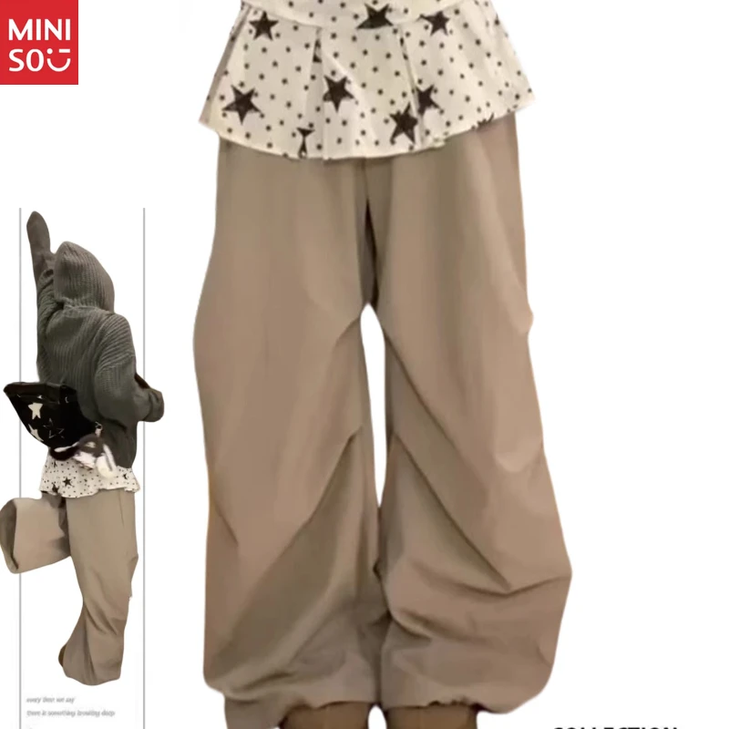 

Рабочие брюки Miniso больших размеров со звездным принтом, широкие брюки в американском винтажном стиле, брюки со складками