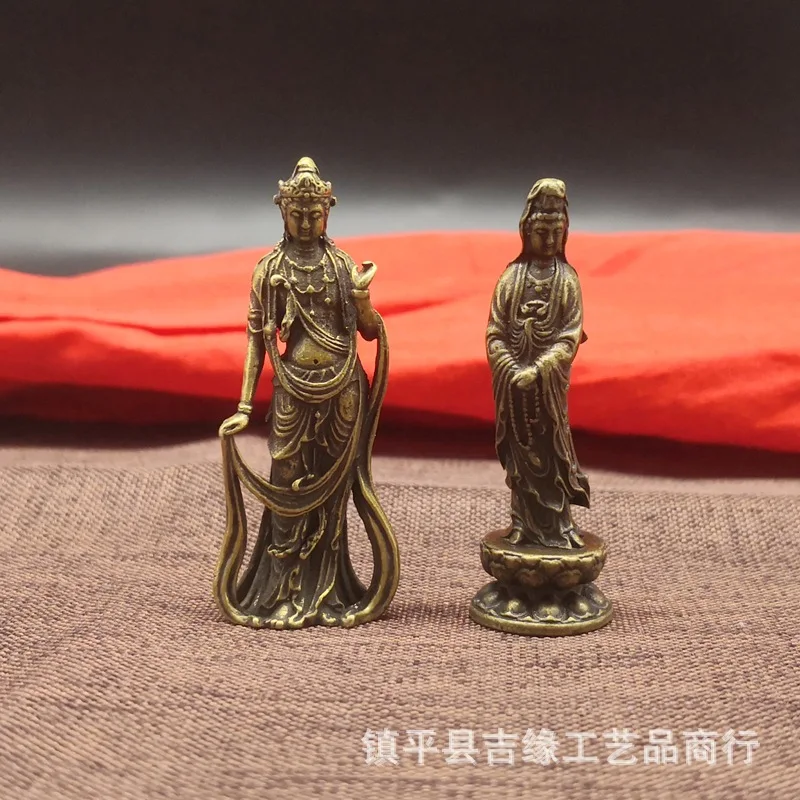 Wholesale Two Pieces Price Avalokitesvara Mini Small Sized Yellow Micro-Carved Portable Keychain Pendant Pure Copper