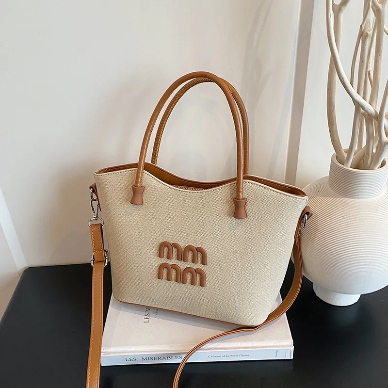 

Пляжная большая сумка 2026, модная женская сумка через плечо с монограммой, через плечо «день-ночь», повседневная сумка-слинг, кожаная сумка