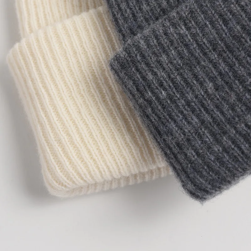 Premium 100% Pure Wool Knitted Hat Women Soft Cozy Warm Beanie Men Autumn Winter Casual All-Match Cold Cap