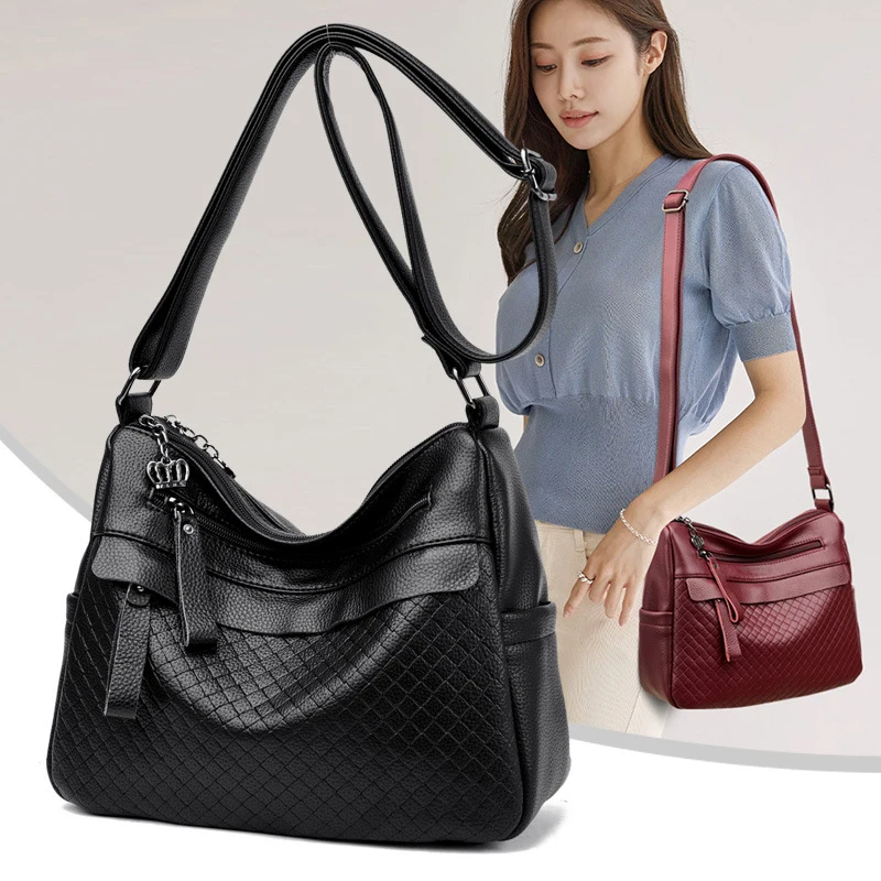 Rhombus Leather Shoulder Bag For Women Luxury Designer Female Daily Plaid Messenger Bag High Quakity Handbag Bolsas De Muje