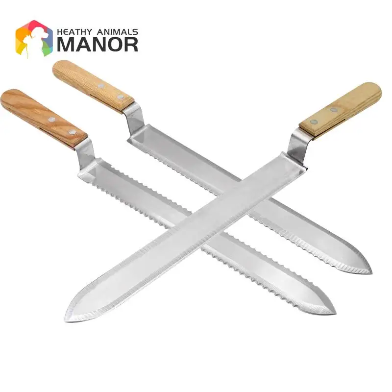 Honey Cutting Knife with Wooden Handle Stainless Steel Blade Beekeeping Tool Flat Mouth Single And  Double Tooth Edges To Choose