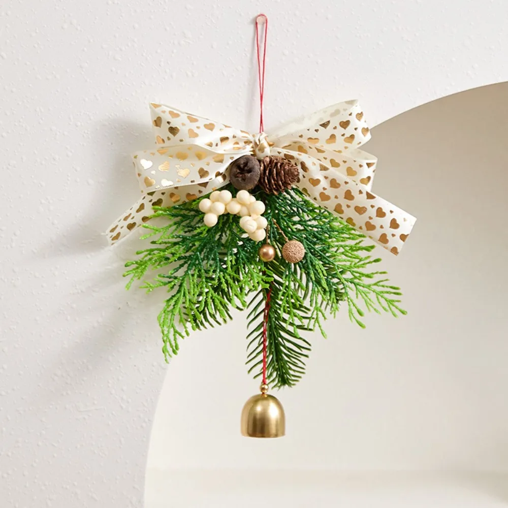 

Creative Christmas Bell Pendant Velvet Bow 3D Christmas Hanging Decorations Artificial Pine Crisp Sound Xmas Tree Pendant