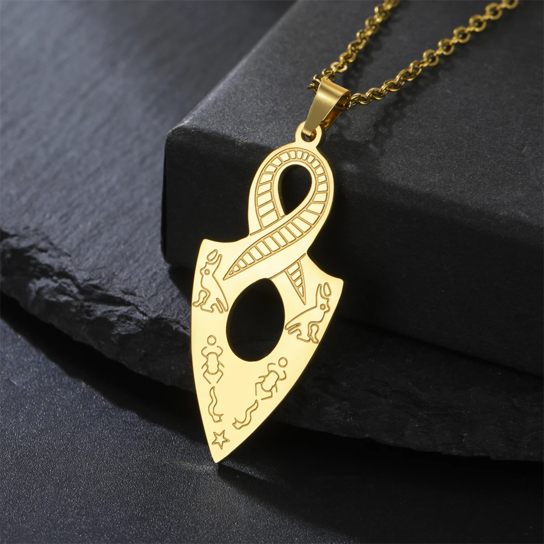 

EUEAVAN Egyptian Pharaoh Totem Necklace for Women Men Stainless Steel Hollow Geometric Pendant Chain Vintage Jewelry Gift