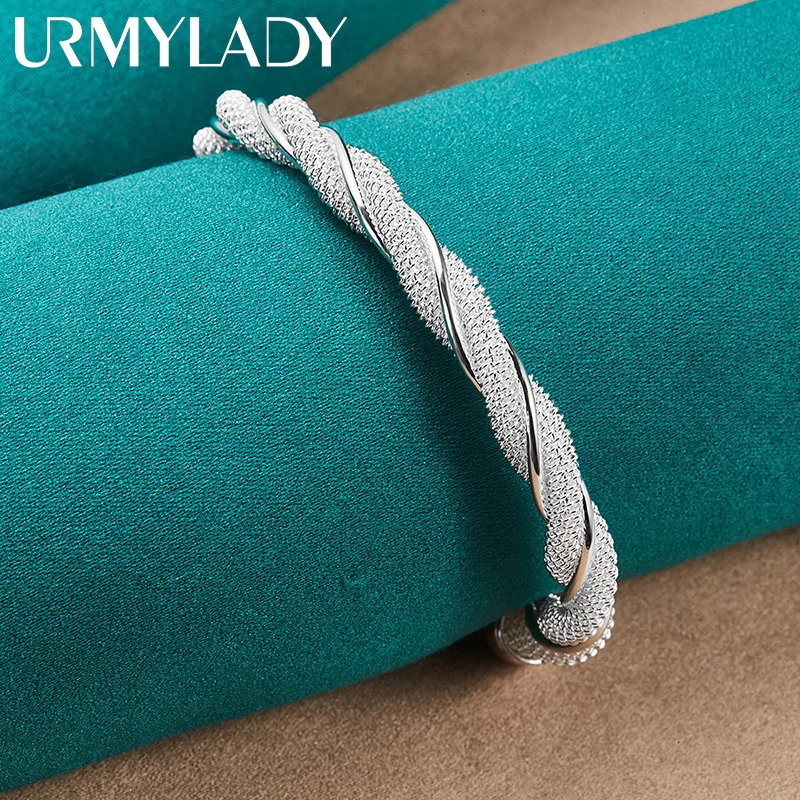 

URMYLADY 925 Sterling Silver Weave Twine Bangles Bracelet For Women Wedding Engagement Fashion Charm Jewelry