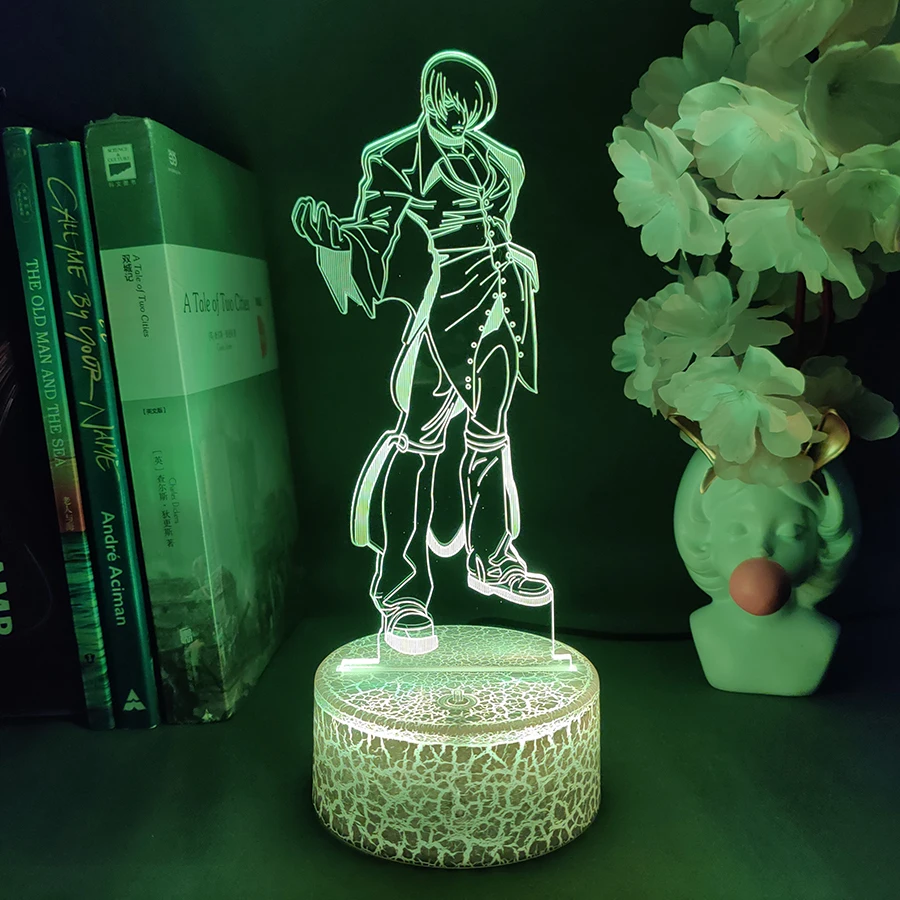 Game The King of Fighters Character Iori Yagami Hologram 3D Illusion Nightlight for Gaming Room Desktop Decoration Backlight