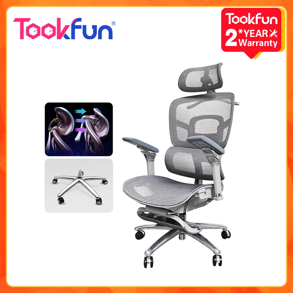 Tookfun Ergonomic Chair Office Chair Gaming Seat Elastic Mesh 8d Armrests 135° Reclining Angle For Comfortable Support