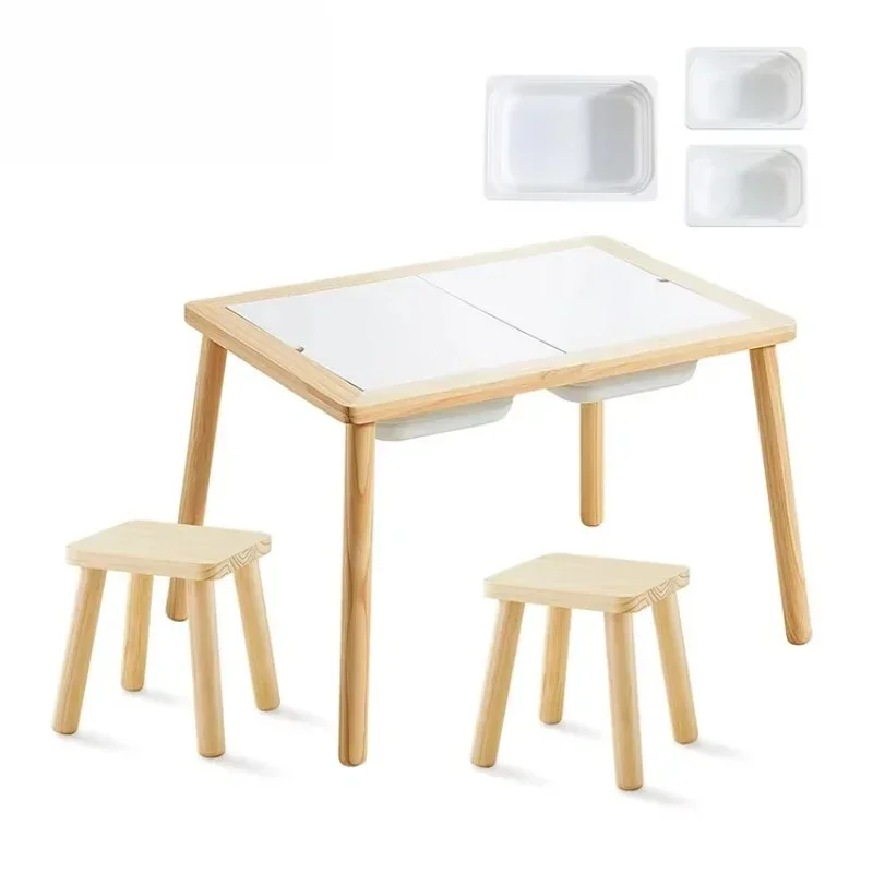 Classic style natural wood small children's height adjustable sensory bucket table