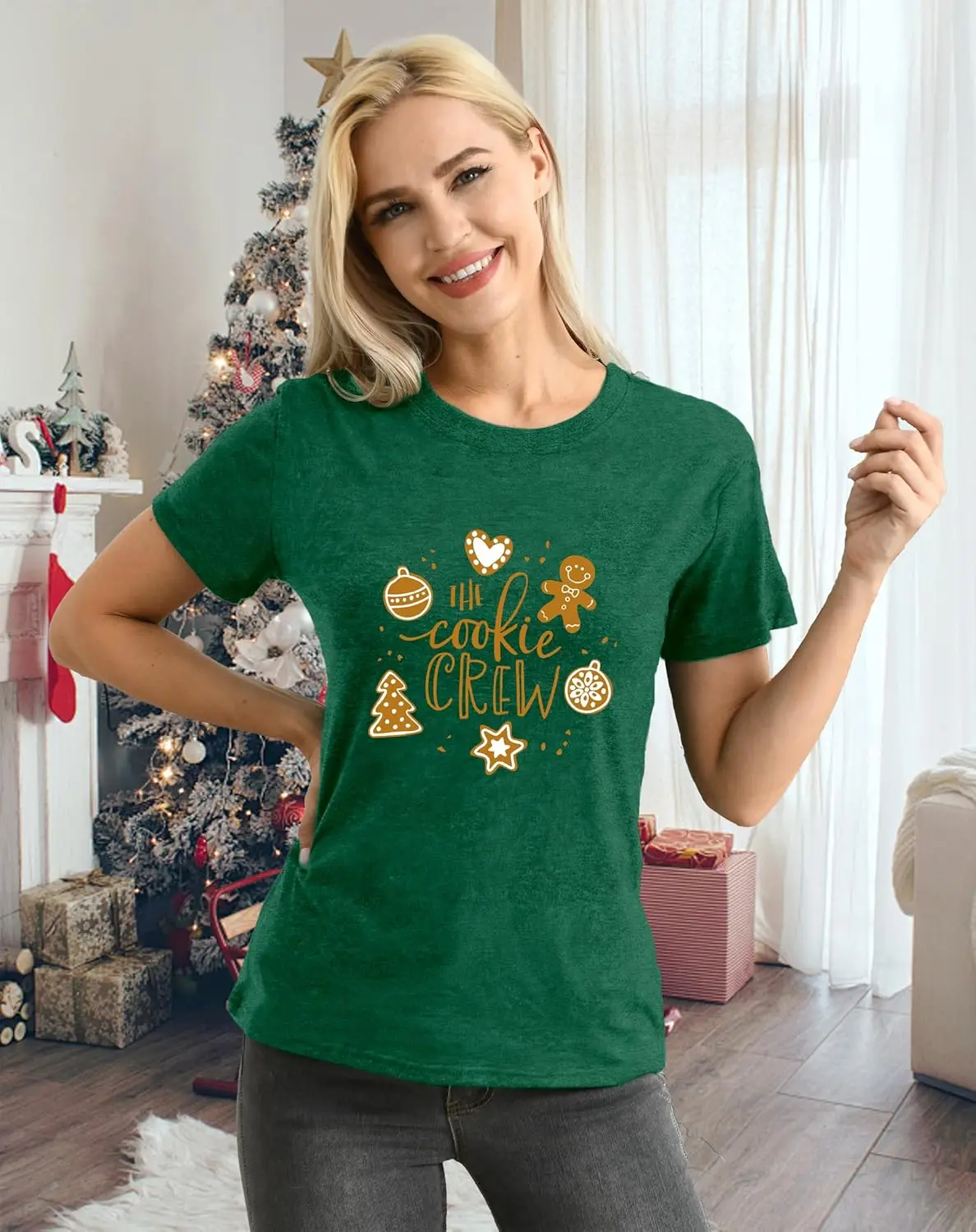 Christmas Crew Shirts for Women The Cookie Crew Printed T Shirts Cute Xmas Holiday Tee Tops