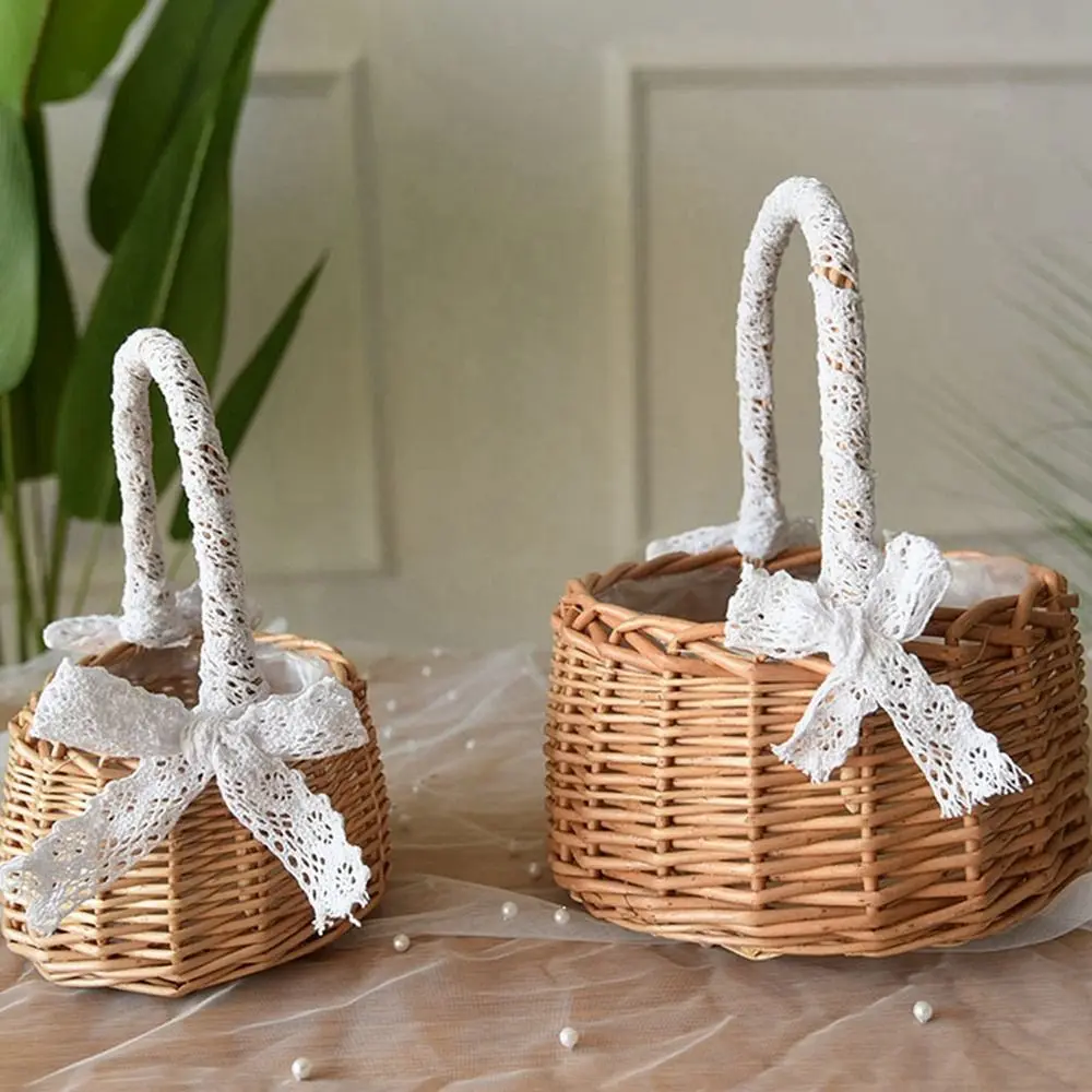 

Handmade Rattan Hand-Held Girl Wedding Supplies For Picnic Flower Basket Hand Basket Storage Basket Flower Pot