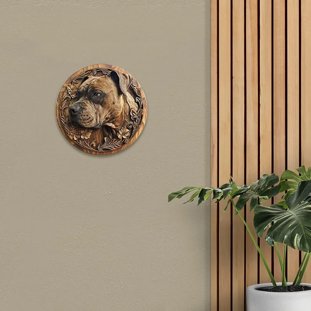 Sign Faux Woodblock Print Circular Wreath Sign Bedroom Decoration Fathers Gifts American Staffordshire Terrier Themed Decoration