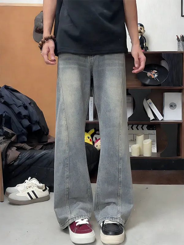 

Retro American Sle Men's Jeans Slanted Cut Waed Slim Fit Straight Leg Micro Flared Cleanfit Knife Pants