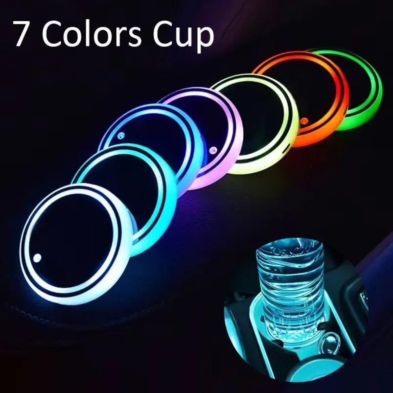 Universal LED Car Cup Holder Light Car Coasters Bottle Atmosphere Light Mats 7 Colors Cup Holder Pad Car Interior Accessories