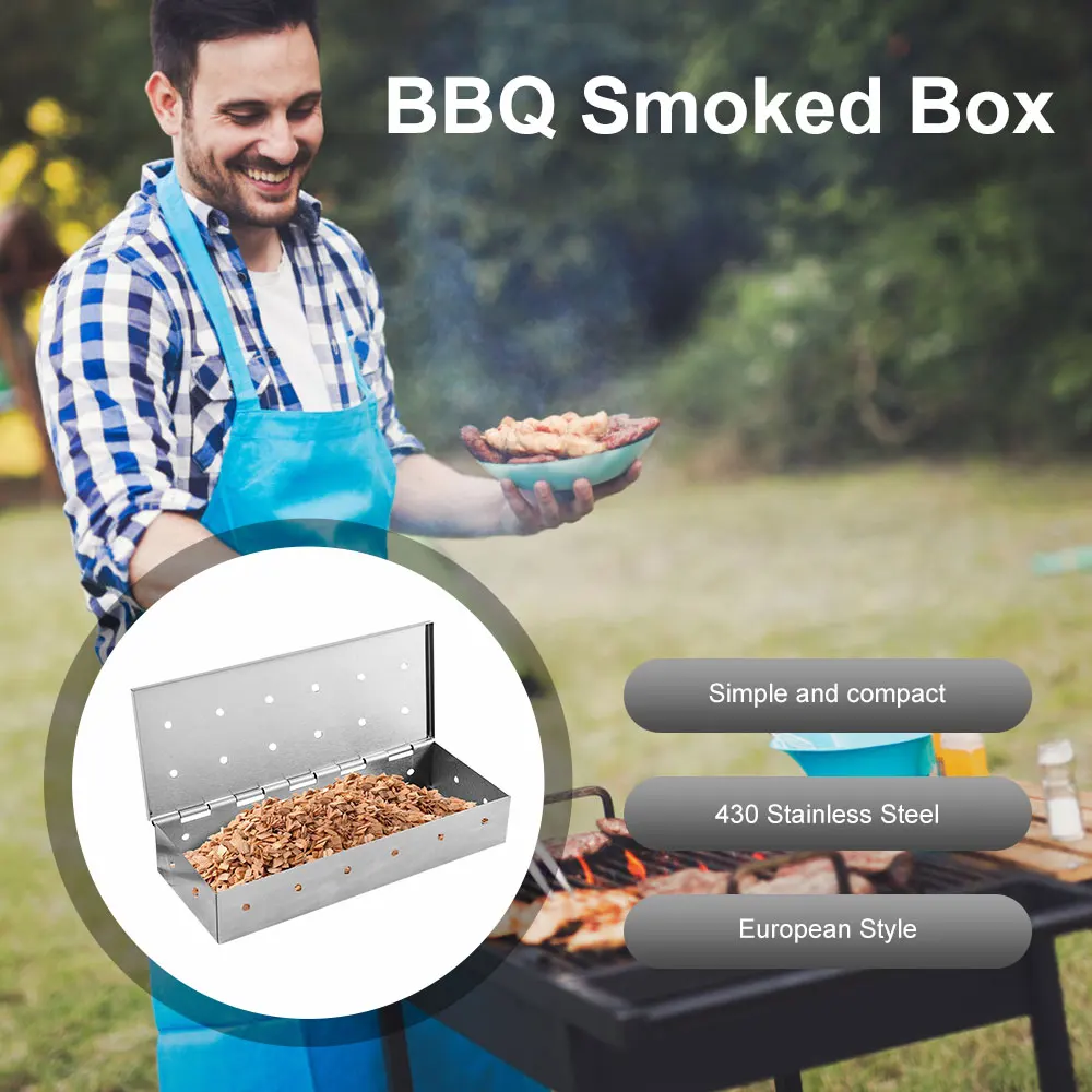 Washable And Foldable Stainless Steel Smoke Box BBQ Smoke Box Wood Chip Smoker For Meat Smoky Flavor Box Barbecue Tool