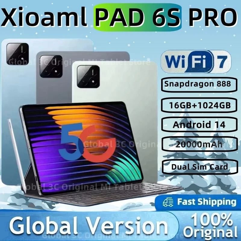 Xioami-Tableta 6S Pro versión Global, Tablet Original de 11 pulgadas, HD, 4K, Android 14, 16GB + 1T, 20000mAh, 5G, SIM Dual, llamadas telefónicas,