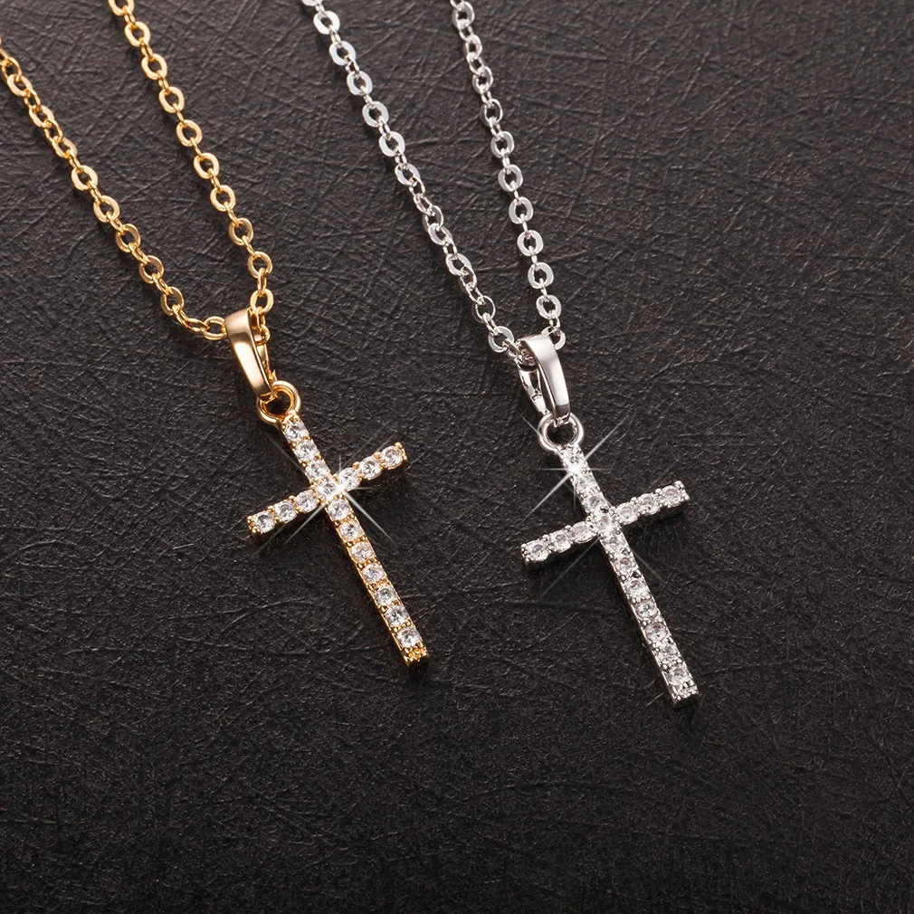 New Fashion Cross Pendants Golden Silver Color Crystal Jesus Cross Pendant Necklace For Men Women Jewelry Wholesale Dropshipping