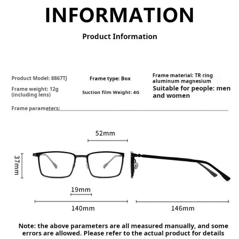 Lzabella Men's 5 and 1 Square Eyeglass Frames Magnet Clip-On Rimless Eyeglasses Night Vision Polarized Glasses 8867TJ