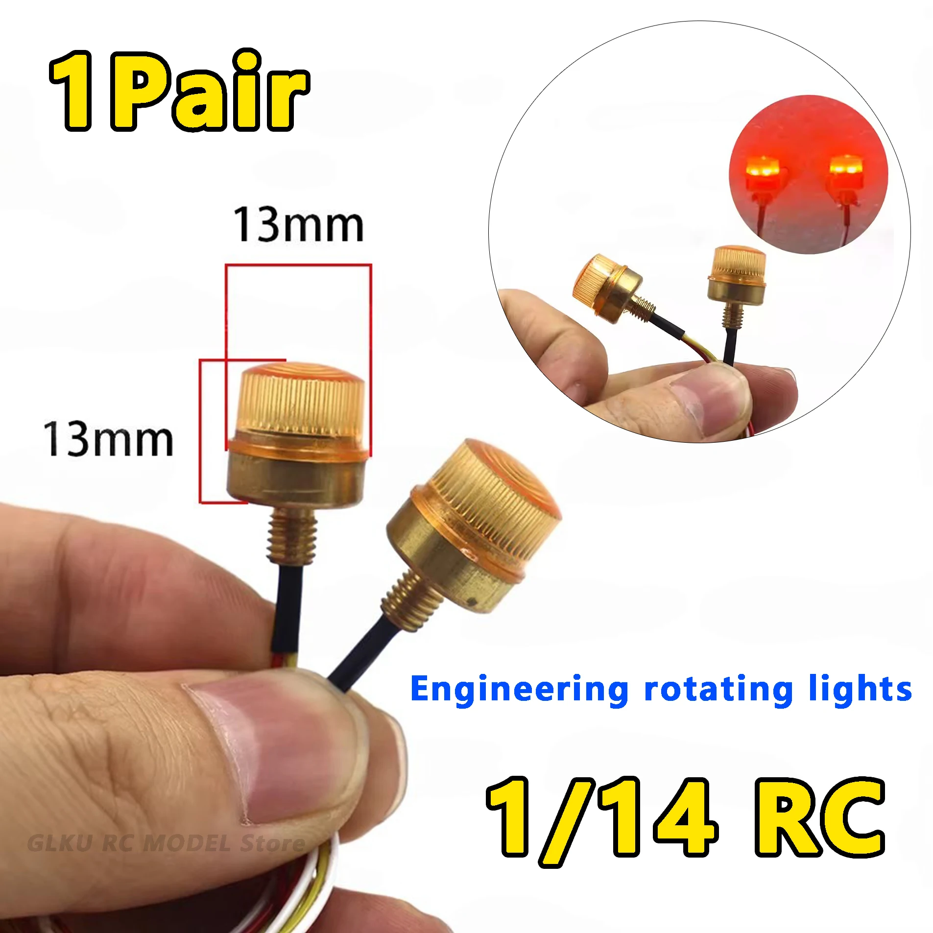 1 Pair RC 1/14 Engineering Rotating Light LED Warning Light General Tamiya 1/14 RC Traction Truck Model Toy Upgrade Refit part