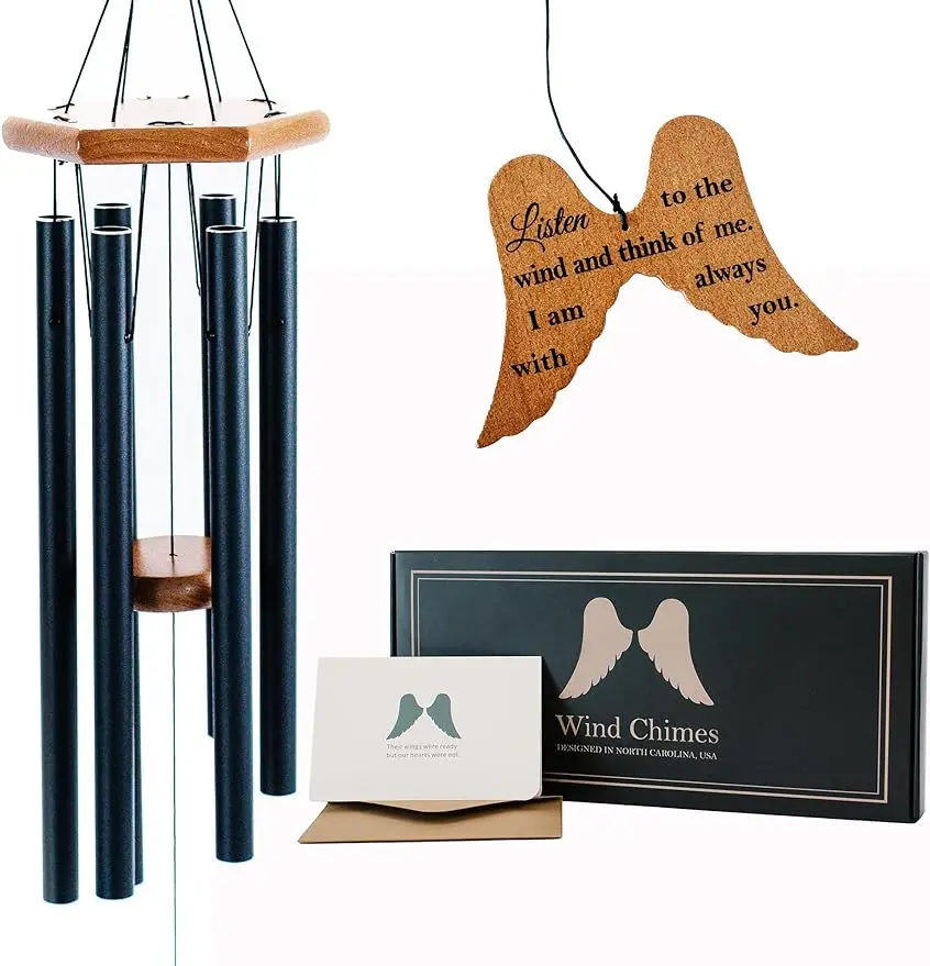 

Memorial Wind Chimes for Outside Deep Tone 34" Angel Wing Windchimes in Memory of a Loved One Prime Sympathy Wind ChimesMemorial