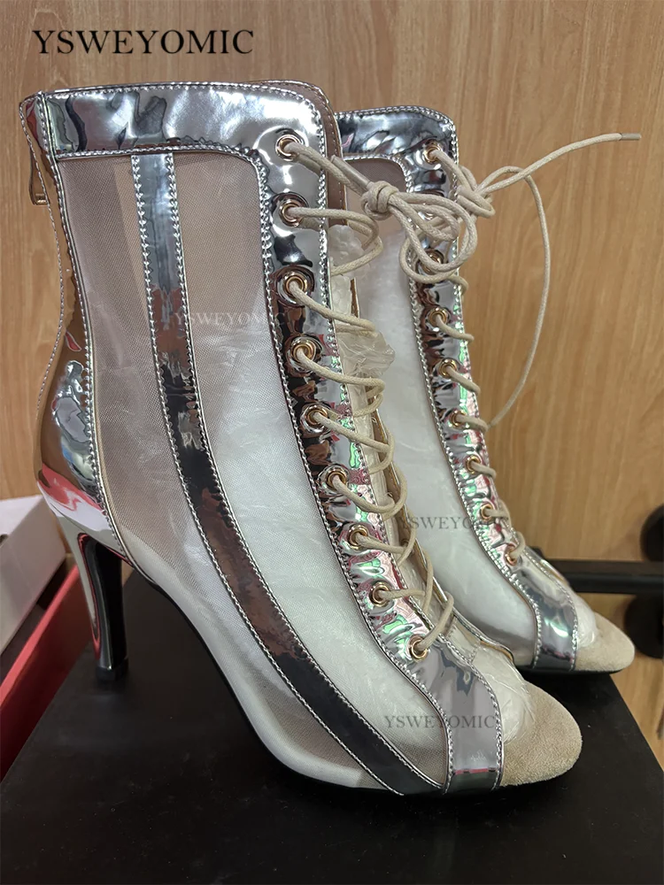 YSWEYOMIC Rubber Sole Dance High Heels Pole Party Salsa Latin Bachata Dance Shoes Silver White Black Red Rubber Sole