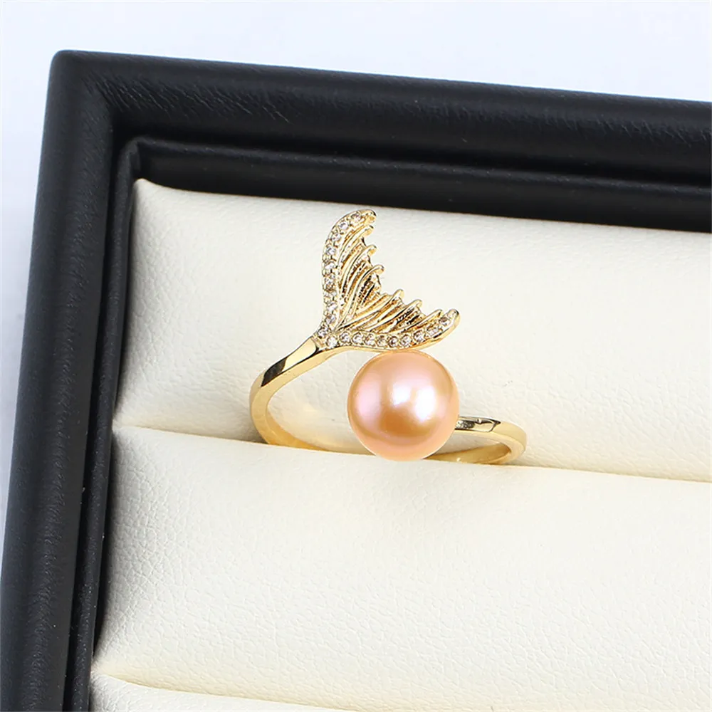 Domestic 14k Gold Injection Electroplating Color Retaining Barb Fish Tail Pearl Ring Empty Tray Adjustable DIY Accessories Women