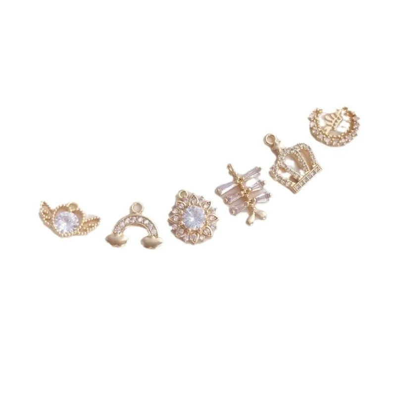 14K Gold Plated Zircon Inlaid Crown Rainbow Flower Fish Charms for DIY Earrings Bracelet Jewelry
