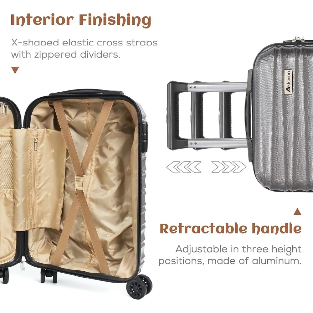 3-Piece Hardshell Spinner Luggage Set with Carry-On Suitcase, Weekender Bag, and Toiletry Bag - Grey Travel Essentials