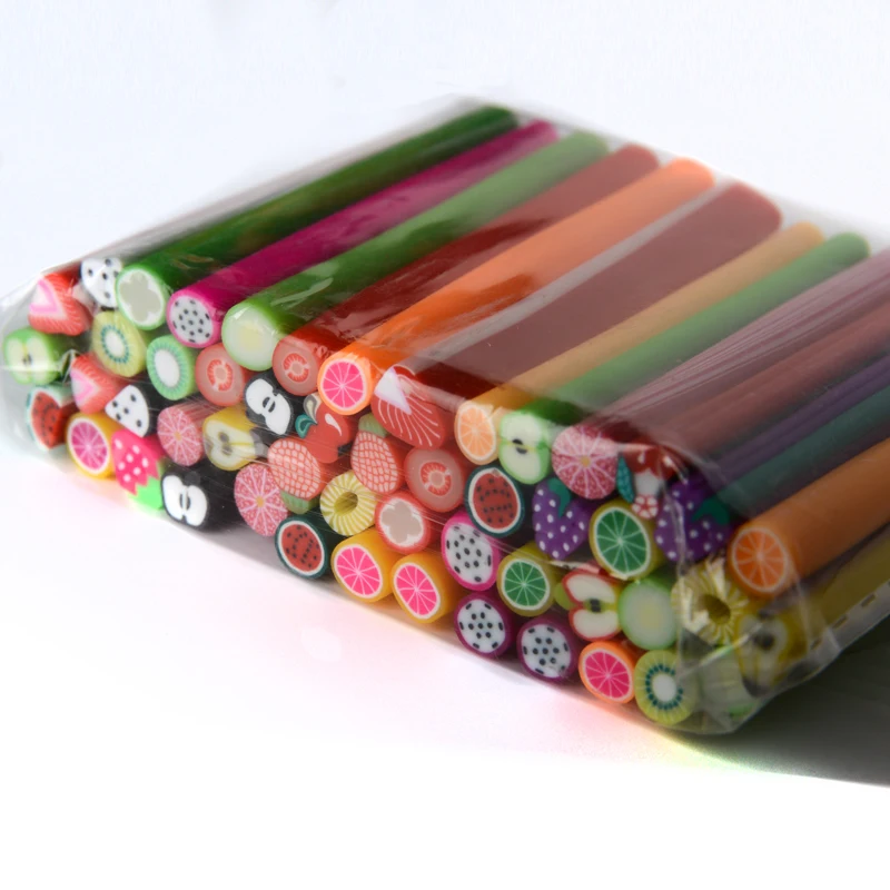 50szt Owocowe paลeczki z gliny polimerowej do zdobienia paznokci Miฤkkie laski Prฤty Slime Nail Art Accessori DIY Nails Design Slices 0.5 * 5cm