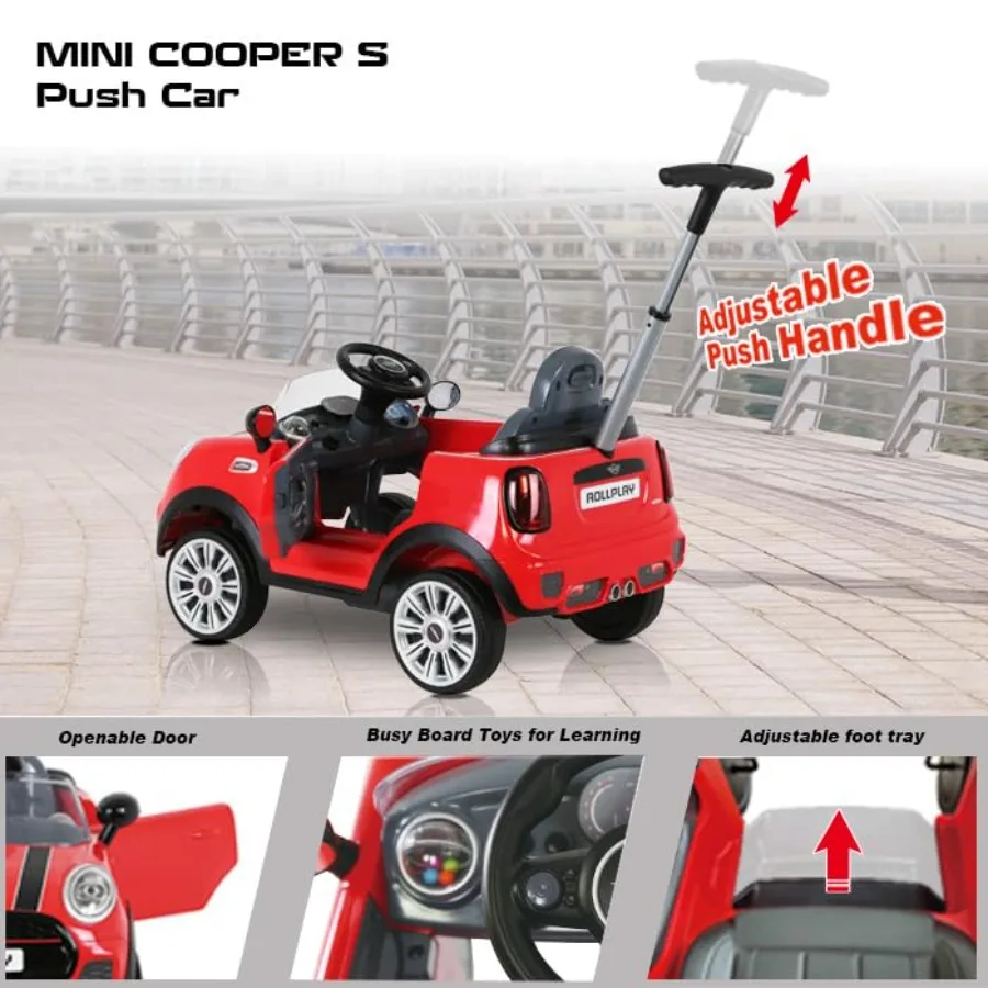 Push Car for Toddlers – Ride-On Car with Adjustable Push Handle, Foot-to-Floor Mode, Steering Wheel with Sounds, Safety Belt, an