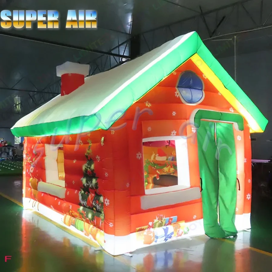 บ้านลมเป่าลมรูปทรงลูกบาศก์ขนาดใหญ่พร้อมไฟสำหรับงานปาร์ตี้คริสต์มาสกลางแจ้ง