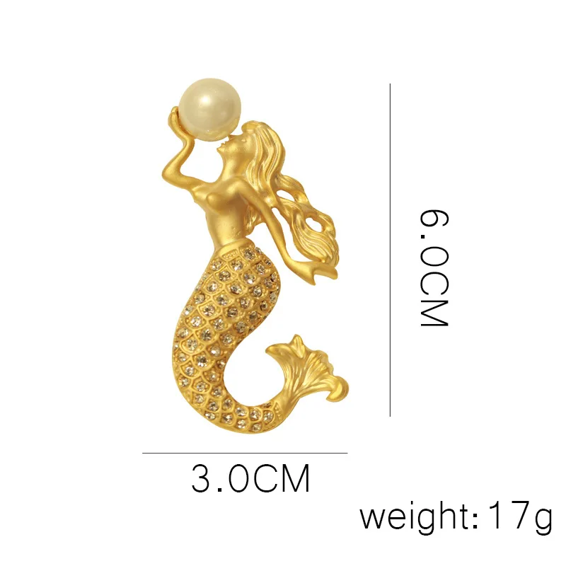 SKEDS New Vintage Women Lady Rhinestone Mermaid Pearl Brooches Pins Elegant Exquisite Accessories Wedding Party Corsage Pin Gift