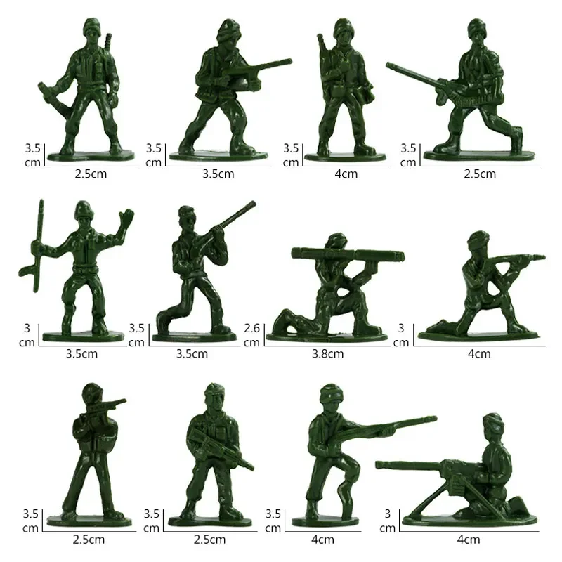 Mini figuras militares com suporte, soldado do exército, força de guerra, modelo estático, brinquedos da velha escola, presente para crianças e adultos, 12 estilos, 100 peças por conjunto