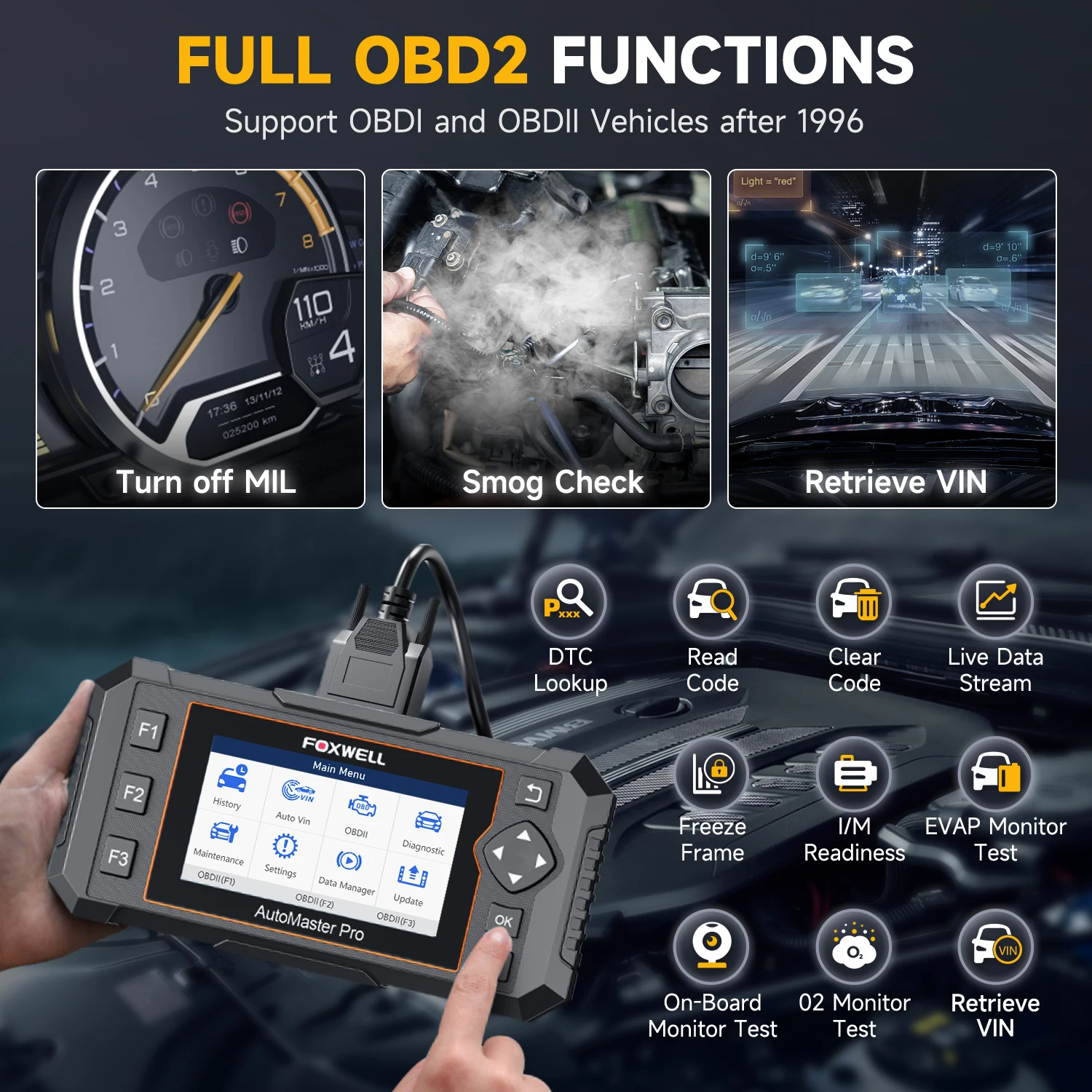 FOXWELL NT624 Elite OBD2 Automotive Scanner All Systems Diagnostic Tool EPB ABS Throttle SAS Oil Reset Lifetime Free Update