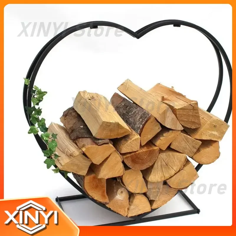 for Wrought Iron Firewood Rack Heart Shaped Log Holder Indoor Outdoor Fireplace Wood Storage Stand for Home Garden