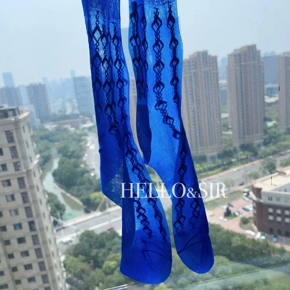 Royal Blue Men Sheer Socks Sexy Ultra Thin Transparent Mid Tube Socks Men Multicolour Elastic Business Socks Man Dress Stockings