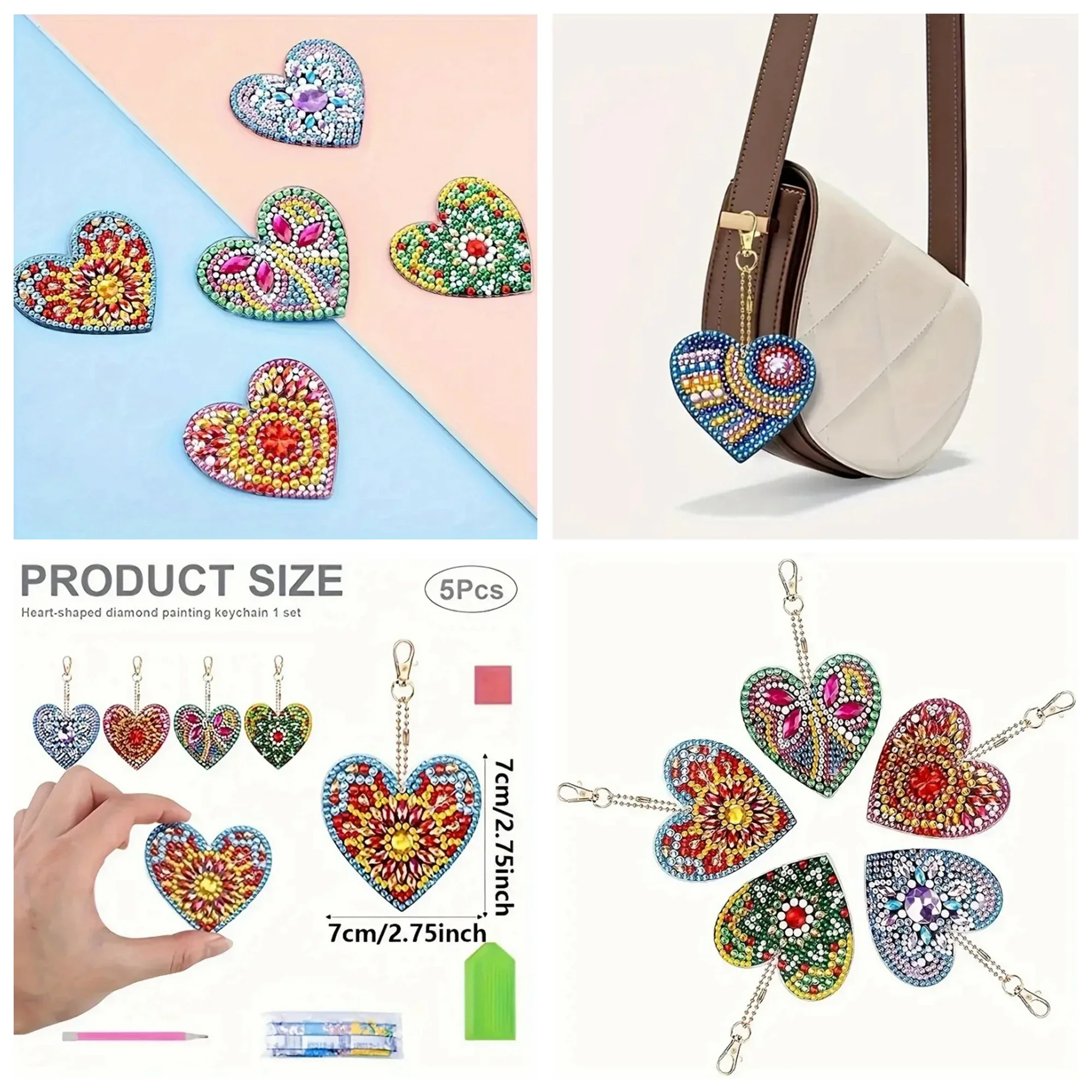 6pcs/Set DIY Keychains Diamond Art Butterfly Kits Double Sided Crystal Rhinestones Heart Diamond Painting Keychains for Adults