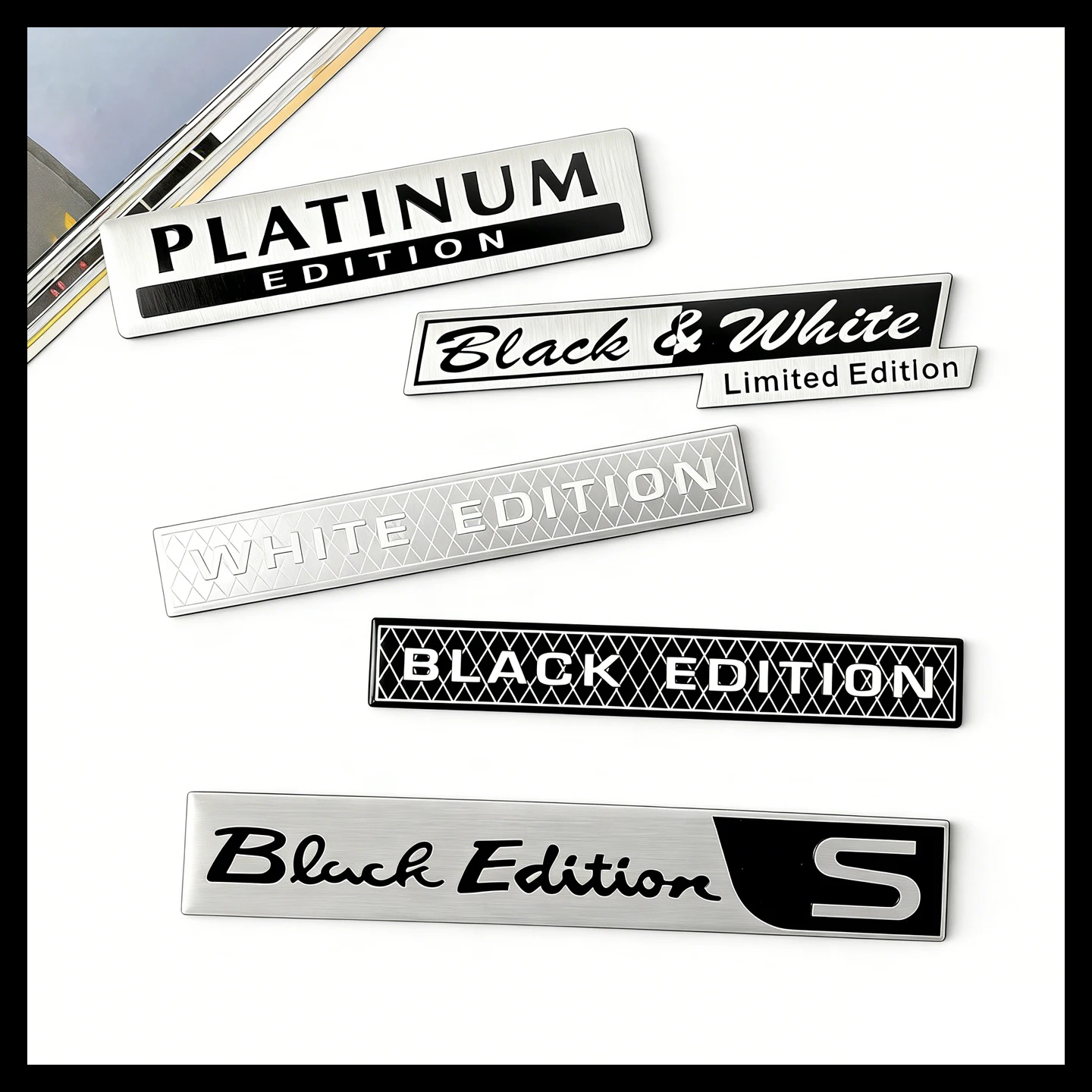 2 pegatinas 3D de aluminio para coche, edición platino, en blanco y negro, accesorios para carrocería, emblemas traseros para Toyota, Ford, Opel, Lexus
