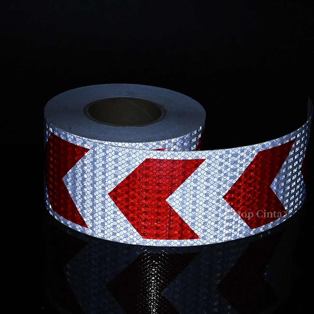 10CM*10M White-Red Arrow Adhesive Reflective Warning Tapes Waterproof Concipucious Traffic Safety Warning Reflectors For Things