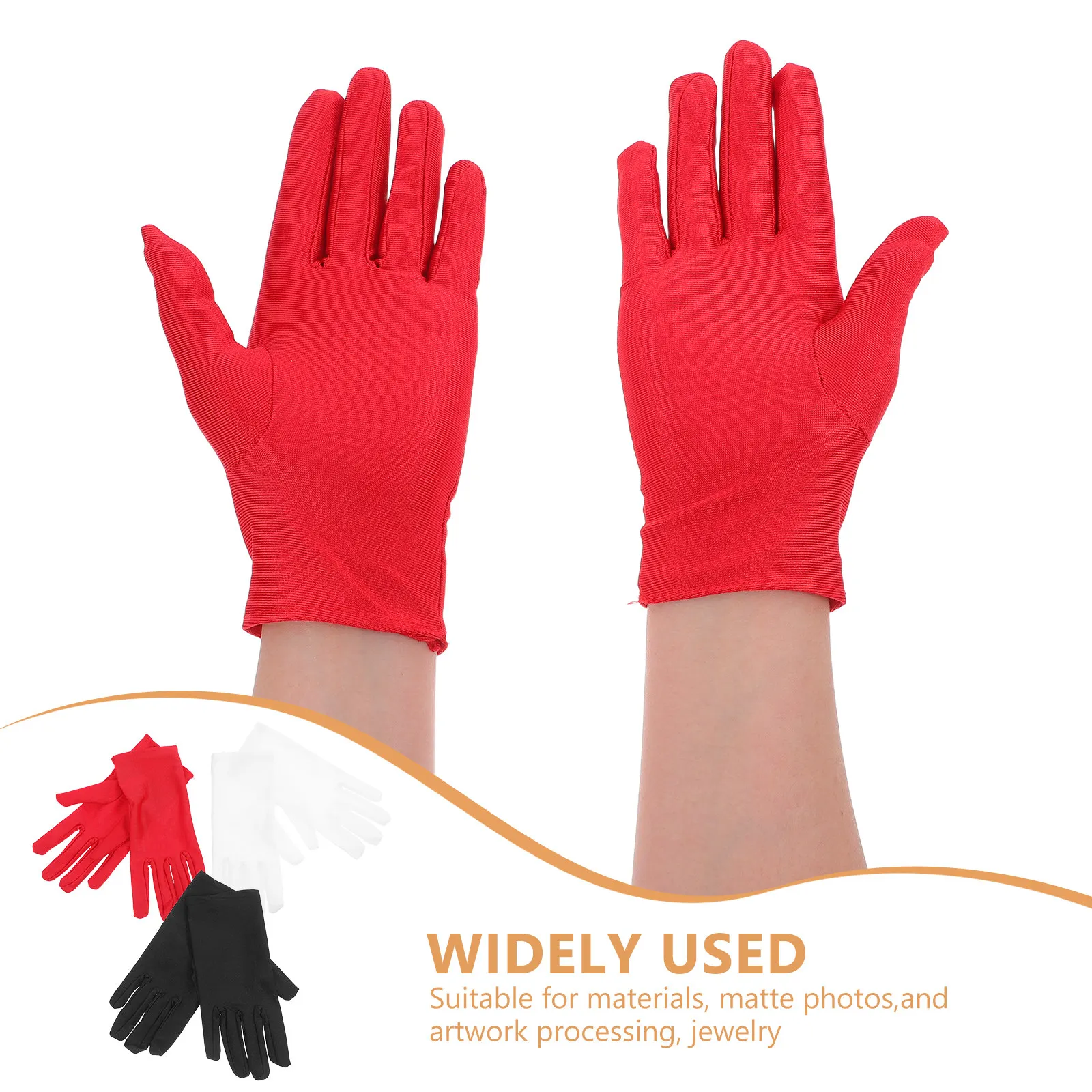 3Pairs Jewelry Etiquette Gloves Elastic Spandex Comfortable Lightweight for Inspection Photography Use White Black Red