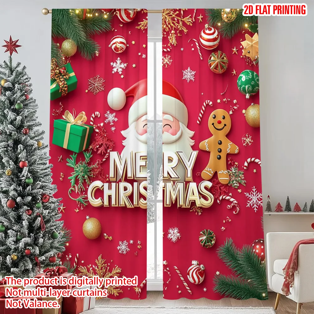 

2pcs 2D flat printing Merry Christmas Popular Window Curtains Santa Claus_ reindeer Machine Washable Polyester Without