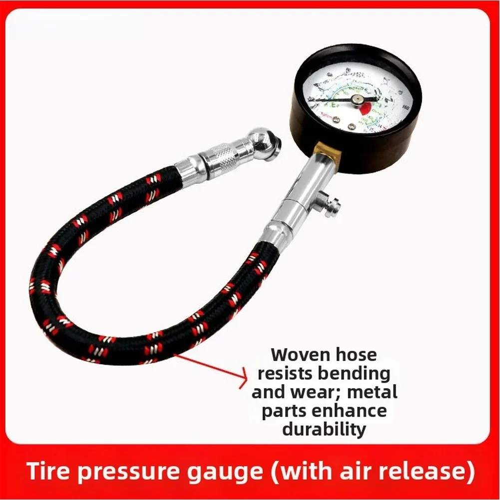 

Metal Tire Pressure Gauge with Air Release Valve for Car Motorcycle Bike Truck Flexible Hose for Easy Handling